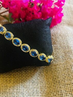 Gold-filled Bracelet with Blue Crystal Accents - Women Jewelry